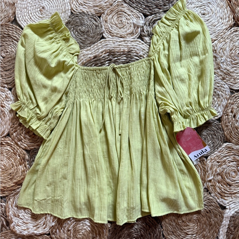 ARULA Light Green Smocked Blouse